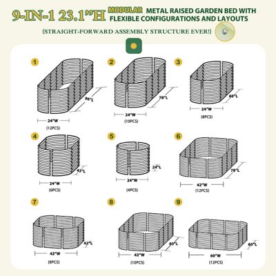 Image showing  8 x 2 x 2ft. Galvanized Raised Garden Bed 9-in-1 Planter Box Outdoor, Light Green
