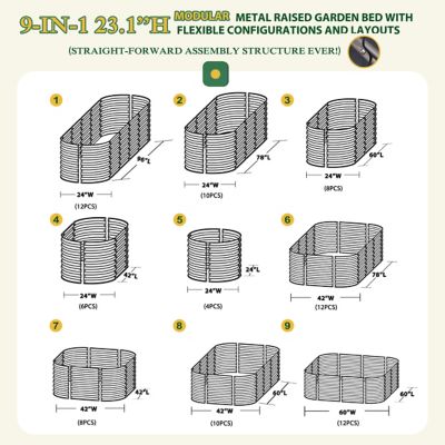 Image showing  9-in-1 Planter Box Outdoor Galvanized Steel Raised Garden Bed, 8 x 2 x 2ft., Dark Gray