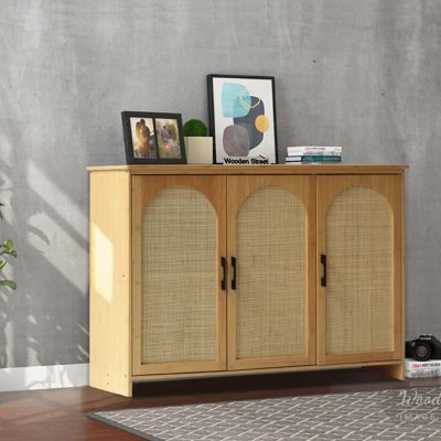 Veikous Bamboo 47.4 in. W Sideboard Buffet Cabinet Accent Storage Cabinet with Rattan Doors