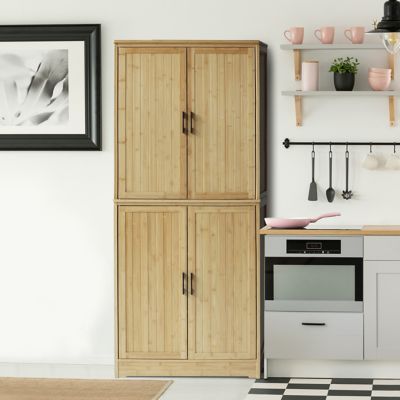 Veikous Bamboo 29.9 in. W Kitchen Pantry Cabinet Storage Closet with Removable Shelves