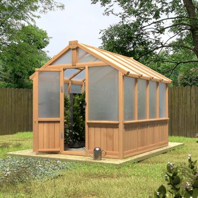 Veikous 6 x 8ft. Wooden Garden Plant Greenhouse for Outdoors with 4?layer Polycarbonate Panels and Adjustable Roof Vent