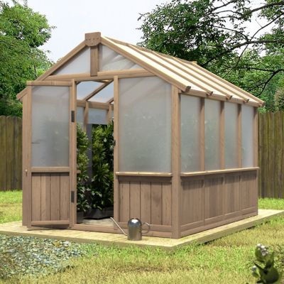 Veikous 6 ft. x 8 ft. Wooden Garden Plant Greenhouse for Outdoors with Polycarbonate Panels and Adjustable Roof Vent