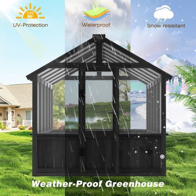 Image showing 6 th Veikous 6 ft. x 10 ft. Wooden Black Garden Greenhouse with Multi-Layer Polycarbonate Panels and Roof