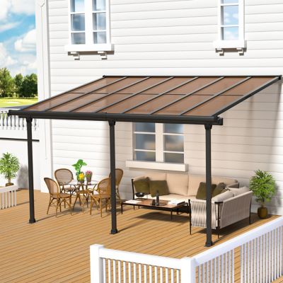 Veikous 14 ft. x 10 ft. Polycarbonate Patio Covers Wall Mount Gazebo Pergola, Black