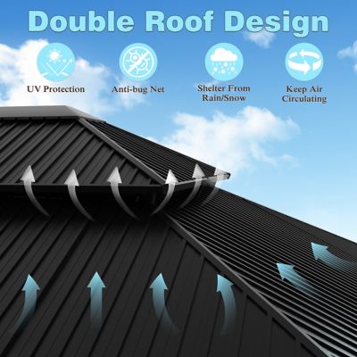 Image showing  12 ft. x 12 ft. Aluminum Double Hardtop Gazebo with Black Netting