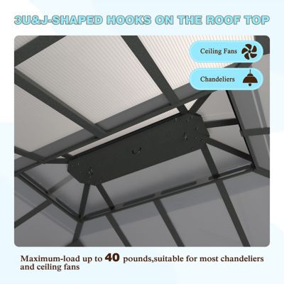 Image showing  13 ft. x 10 ft. Aluminum Gazebo Polycarbonate Double Top Roof with Black Netting