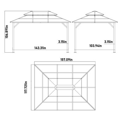 Image showing  13 ft. x 10 ft. Aluminum Gazebo Polycarbonate Double Top Roof with Black Netting