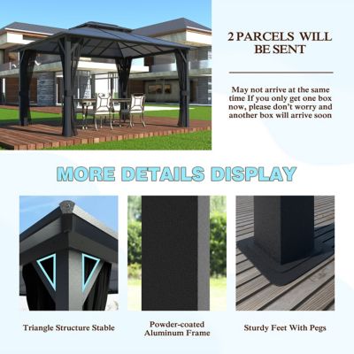 Image showing 6 th Veikous 13 ft. x 10 ft. Aluminum Gazebo Polycarbonate Double Top Roof with Black Netting