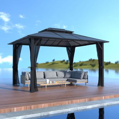 Image showing 9 th Veikous 13 ft. x 10 ft. Aluminum Gazebo Polycarbonate Double Top Roof with Black Netting