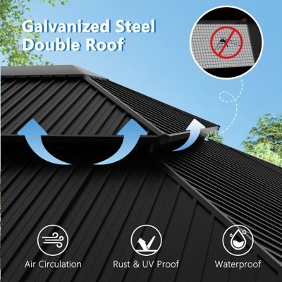 Image showing  10 ft. x 12 ft. Aluminum Hardtop Gazebo with Galvanized Double Roof and Netting