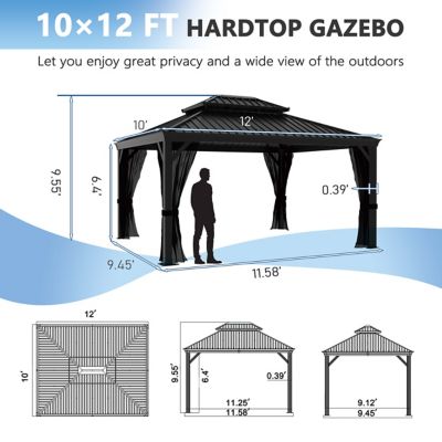 Image showing  10 ft. x 12 ft. Aluminum Hardtop Gazebo with Galvanized Double Roof and Netting