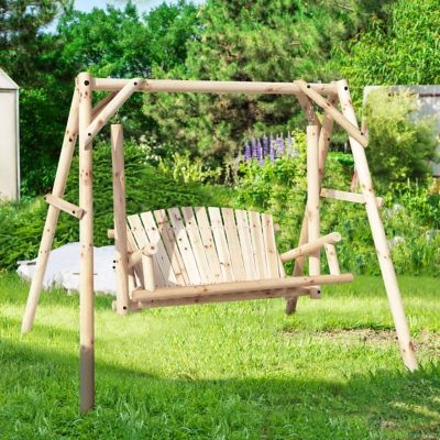 Veikous 2-Person 4.4 ft. Fir Wood Patio Swing with A-Frame Stand, 450 lb.
