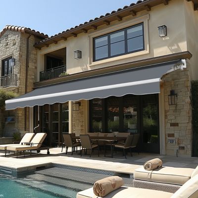 Veikous 12 ft. x 10 ft. Gray Manual Patio Retractable Awnings