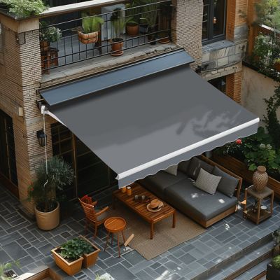 Veikous 8 ft. x 7 ft. Manual Patio Retractable Awnings in Gray