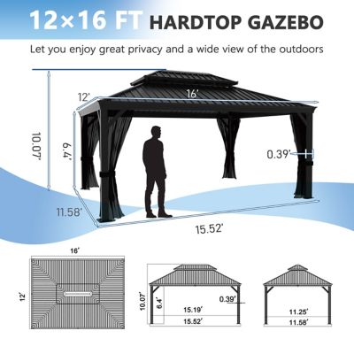 Image showing  12 ft. x 16 ft. Aluminum Hardtop Gazebo with Galvanized Double Roof and Netting