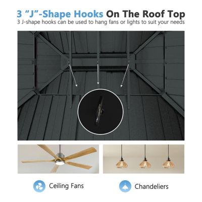 Image showing 8 th Veikous 12 x 20ft. Aluminum Double Hardtop Gazebo with Black Netting