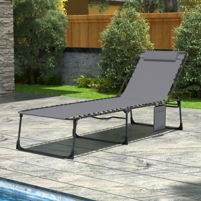 Veikous Outdoor Folding Chaise Lounge Chair with Pillow and Side Pocket, Fully Flat for Beach