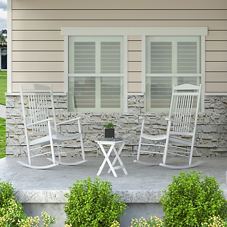 Veikous Solid Wood Patio Outdoor Rocking Chair Set (3-Piece)