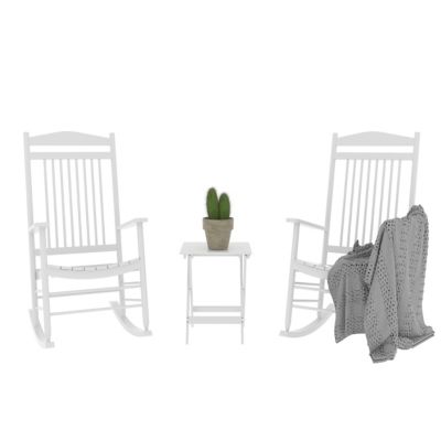 Image showing  3 pc. Wood Outdoor Rocking Chair Set with Curved Seat and High Backrest