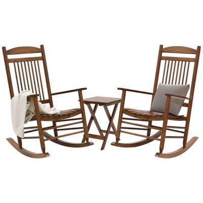 Image showing  3 pc. Wood Outdoor Rocking Chair Set with Curved Seat and High Backrest