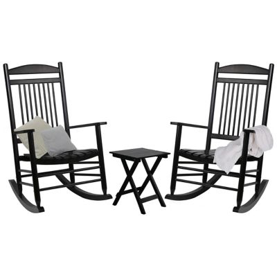 Image showing  3 pc. Wood Outdoor Rocking Chair Set with Curved Seat and High Backrest