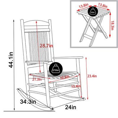 Image showing  3 pc. Wood Outdoor Rocking Chair Set with Curved Seat and High Backrest