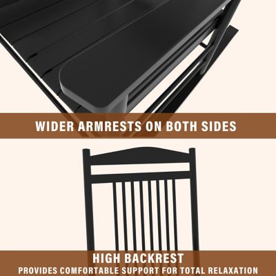 Image showing 5 th Veikous 3 pc. Wood Outdoor Rocking Chair Set with Curved Seat and High Backrest