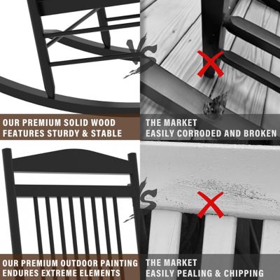 Image showing 6 th Veikous 3 pc. Wood Outdoor Rocking Chair Set with Curved Seat and High Backrest