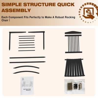 Image showing 7 th Veikous 3 pc. Wood Outdoor Rocking Chair Set with Curved Seat and High Backrest