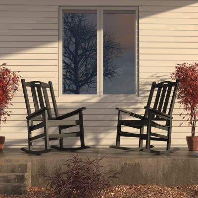 Veikous 3-Piece Wood Outdoor Rocking Chairs with Curved Seat and High Backrest