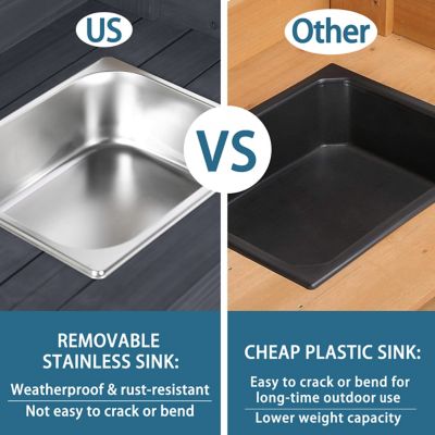 Image showing  Garden Potting Bench Wood Table with Stainless Sink and Drawer, Gray, 47.9 in.