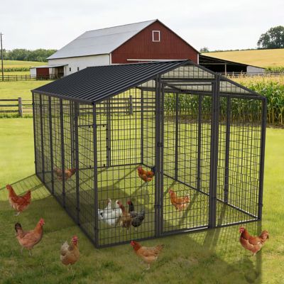 Image showing  10.6 ft. x 6.2 ft. Large Enclosed Metal-Roof Chicken Pen for Outdoor