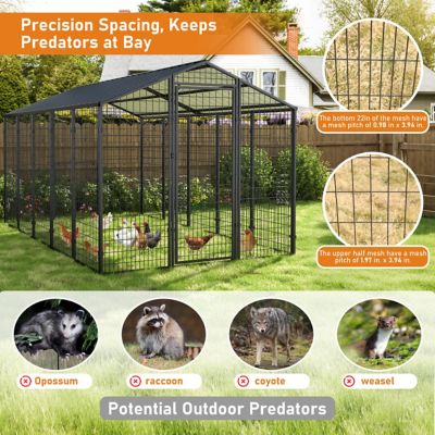 Image showing  10.6 ft. x 6.2 ft. Large Enclosed Metal-Roof Chicken Pen for Outdoor