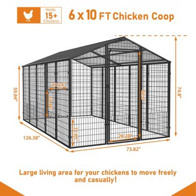 Image showing  10.6 ft. x 6.2 ft. Large Enclosed Metal-Roof Chicken Pen for Outdoor