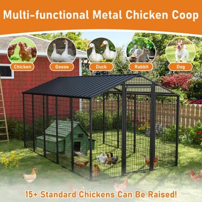 Image showing 6 th Veikous 6 x 10ft. Walk-In Chicken Pen for 15-Chickens, Galvanized Metal Roof Poultry Pen