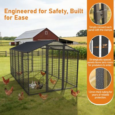 Image showing 8 th Veikous 6 x 10ft. Walk-In Chicken Pen for 15-Chickens, Galvanized Metal Roof Poultry Pen