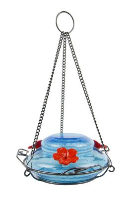 Nature's Way Mason Jar Blue Glass Top Fill Hummingbird Glass Feeder, 16 oz.