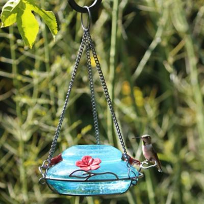 Image showing  Mason Jar Blue Glass Top Fill Hummingbird Glass Feeder, 16 oz.