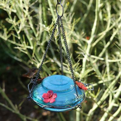Image showing  Mason Jar Blue Glass Top Fill Hummingbird Glass Feeder, 16 oz.