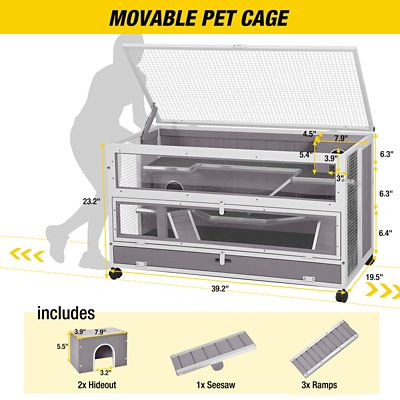 Image showing 5 th Aivituvin Hamster/Guinea Pig Cage with Iron Frame, 11 sq. ft. Inner Space, White Frame