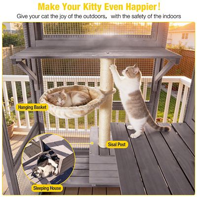 Image showing 5 th Aivituvin Walk-In Large Cat Enclosure with Roof Tarp, Connects to Windows or Cat Doors