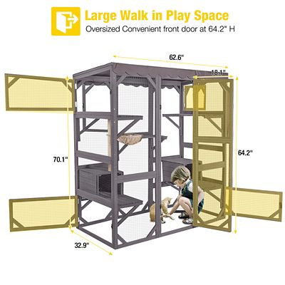 Image showing 6 th Aivituvin Walk-In Large Cat Enclosure with Roof Tarp, Connects to Windows or Cat Doors