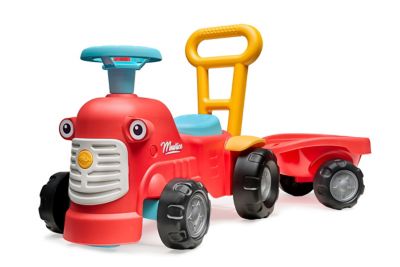 Falk Maurice Tractor Push Walker Ride-on Toy with Trailer for Toddlers, 1-3 Years, Red