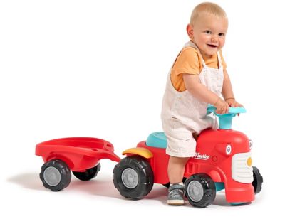 Image showing 6 th Falk Maurice Tractor Push Walker Ride-On Toy with Trailer for Toddlers, 1-3 Years, Red