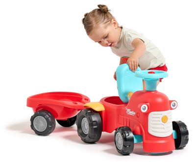 Image showing 7 th Falk Maurice Tractor Push Walker Ride-On Toy with Trailer for Toddlers, 1-3 Years, Red