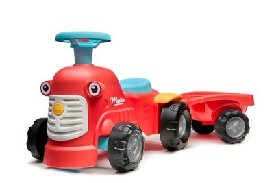 Image showing 9 th Falk Maurice Tractor Push Walker Ride-On Toy with Trailer for Toddlers, 1-3 Years, Red