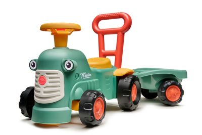 Falk Maurice Tractor Push Walker Ride-On Toy with Trailer, Ages 1-3, Green