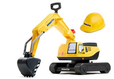 Falk Komatsu Yellow Crawler Excavator with Opening Seat and Helmet, Ride-On +3 years