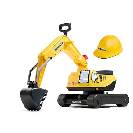 Falk Komatsu Yellow Crawler Excavator with Opening Seat and Helmet, Ride-On +3 years