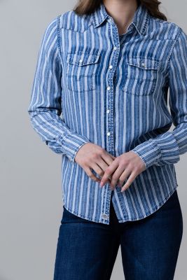 Kimes Ranch Women's KC Tencel Multi Stripe Button Up Long Sleeve Shirt